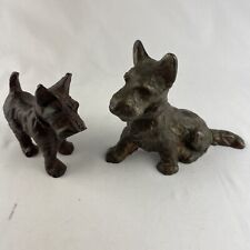Pair of Cast Iron Scottie Dog Figurines Standing Sitting Vintage Metal Scottish picture