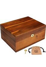 Wooden Storage Box with Hinged Lid and Locking Key - Large Premium Acacia Keepsa picture