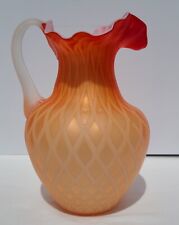 Vintage Thomas Webb Orange Red Mother of Pearl Satin Cased Art Glass Pitcher LRG picture