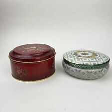 Lot of 2 Vtg Round Empty Tins Made In England Daher & Case Red White Flowers picture