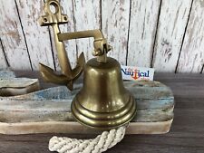 Anchor Ship Bell w/ Bracket & Rope Lanyard, Antique Brass Finish, Nautical Decor picture