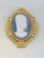 I am Edgar Berebi Vintage  Jasper Bararian Carved Glass  cameo  Brooch GoldPlate picture
