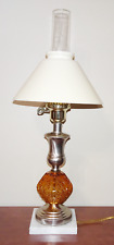 VINTAGE MID CENTURY ITALIAN AMBER GLASS & MARBLE BASE LAMP BRUSHED NICKEL picture