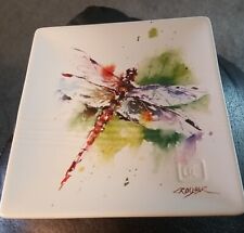 Dean Crouser Big Sky Carver 7 inch Snack Plate DRAGONFLY ART Watercolor picture