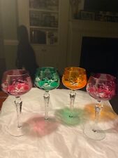 Bohemian Czech Cut to Clear Glass Goblets - Lot of 4 picture