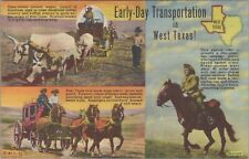 West Texas Greetings Early Day Transportation horse ox wagon c1940s linen D482x picture