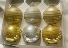 Lot of 6 Vintage Shiny Brite Gold Striped Christmas Ornaments picture