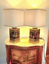Vintage Pair of Frederick Cooper Asian Chinoiserie Tin Tea Canister Table Lamps. picture