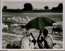 GA65 1967 Original Photo THE MAGIC OF RAIN Bihar India Farmers Under Umbrella picture