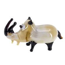 Miniature Tiny Lampwork Hand Blown Glass Two Horned Rhinoceros Figurine New picture