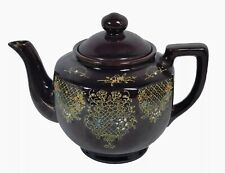 Vintage Brown Glaze Japanese Japan Teapot Handpainted Floral picture