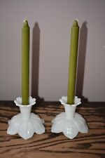 Westmoreland Vintage Milk Glass Lotus Pattern Candle Holders Taper Candlesticks picture