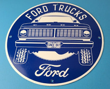 Vintage Ford Trucks Sign - Gas Motor Oil Pump Automotive Service Porcelain Sign picture