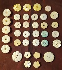 35 Antique Vintage Mother Of Pearl Shell Carved Flower Buttons picture
