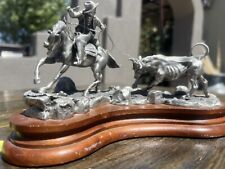 Hightailin Cowboy Lasso Bull Chilmark Pewter Sculpture Signed Dan Polland 1988 picture