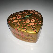 Vtg. Papier-mâché Handpainted and lacquered box heart Gold/Pink Valentines 💝 picture