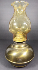Vintage Oil Lamp Metal Base w/Amber Glass Hurricane Textured picture