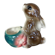 Vintage Ceramic Bunny Planter Vase - Brown Cream Turquoise Red Royal Copley picture
