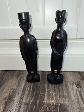 Vtg. Set Hand Carved Ebony Rosewood African Tribal Women Man Figures 9.5 In picture