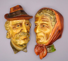 Antique Norcrest Japan 1950s Wall Plaque Hanging Old Man and Old Woman Pair picture