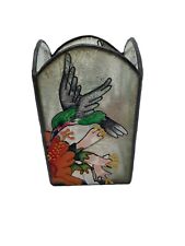 Stained Glass HUMMINGBIRD Candle Votive Holder Hand Painted Birds picture