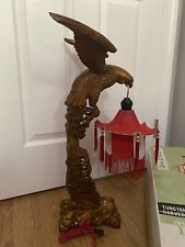 Vintage Hand Carved Wood Chinese Eagle Lamp - Working with Green Lantern Shade picture