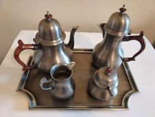 Pewter Coffee/Tea Set by John Somers, Brazil  - Vintage Colonial 5 piece w/Tray  picture