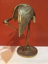 1940s- 60s Brass Crane Egret Heron Stork Bird Statue Figurine Metal -Table Decor picture