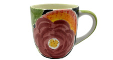 Bella Ceramica Hand Painted Red Burgundy Rose Floral Flower Coffee Mug 12 oz picture