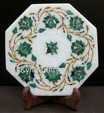 6 Inches Octagon Marble Decorative Plate Malachite Stone Inlay Work Kettle Stand picture