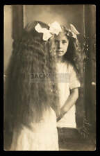 Amazing Photo Pretty Long Hair Missouri Girl Looking in Mirror 1900s RPPC picture