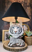 Ebros White Rare Alaskan Tiger Desktop Table Lamp Statue With Black Fabric Shade picture