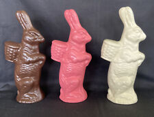 Vtg 3pc Ceramic EASTER CANDY Bunny Rabbit Chocolate Strawberry Vanilla FIGURINES picture