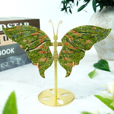 5'' Natural Crystal Unakite Butterfly Wings Healing Gift Energy Statue + Stand picture