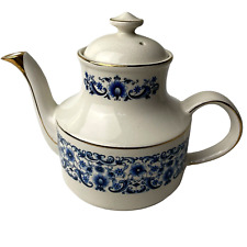 Arthur Wood England 5304 Stratford Blue Floral Teapot Porcelain w Gold Trim VTG picture