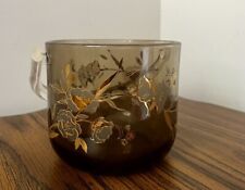Mid Century Modern Floral Glass Ice Bucket Clear Handle picture