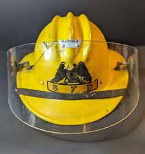 Vintage E.D. Bullard Co SF Fire Hard Boiled Yellow Firefighter Helmet w/ Shield picture