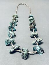 UNBELIEVABLE VINTAGE NAVAJO TURQUOISE STERLING SILVER NECKLACE picture