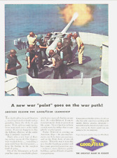 1943 WWII Navy Battleship GOOD YEAR vintage print ad WAR BONDS Sailors cannon picture