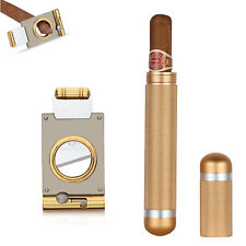 Galiner Gold Stainless Steel Cigar Tube Case Humidor Box Cigar Cutter W/ Punch picture