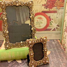 (2) Enamel Picture Frames/Belle Maison~Faux Pearls~w/ Genuine Hand Set Crystals picture