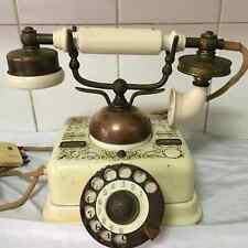 Vintage EXPOGA DANMARK Danish White And Brass Rotary Telephone picture
