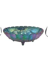 Indiana Glass Harvest Grapes Carnival Iridescent Blue Footed Large Oval Bowl picture