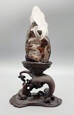 Garden Quartz Lizard Sculpture Freeform With Custom Wood Stand, Natural Crystal  picture