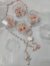 12 x Wholesale Bulk pink & silverFaux Pearl Rosaries for Baptism, Wedding, Memor picture
