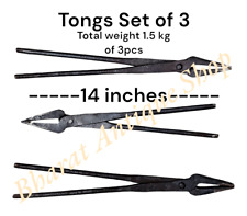 Blacksmith Long Jaw Tongs Set Of 3 Forge Heavy Hammer Anvil Tools Knifemaking picture