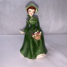 Vintage Lady Figurine Green Dress Hat Basket #2503 picture