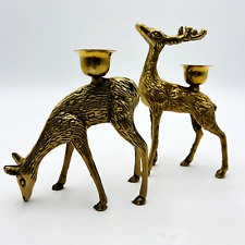 Vintage Pair of Brass Deer Candle Holder Lot of 2 Candlestick Buck Doe 6