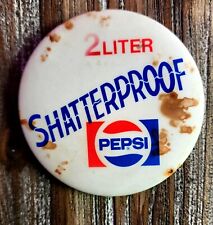 Vintage 2 Liter Shatterproof Pepsi Pinback Button.  3 1/2 Inches - Rare. picture