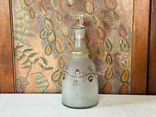 Antique Bohemian Opaline Art Glass Hand Painted Rose Vine Floral Decanter picture